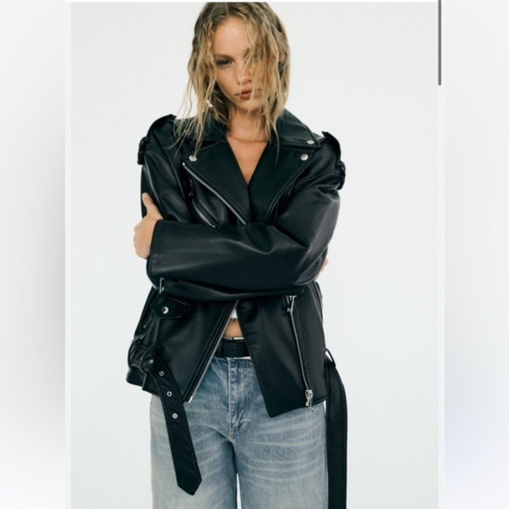 Zara NWT faux leather oversized biker jacket SOLD ON DEPOP